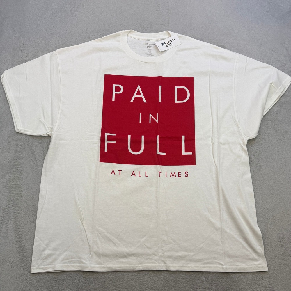 3Forty Inc T Shirt Mens 3XL White Paid‎ In Full Box Logo Graphic Streetwear Tee